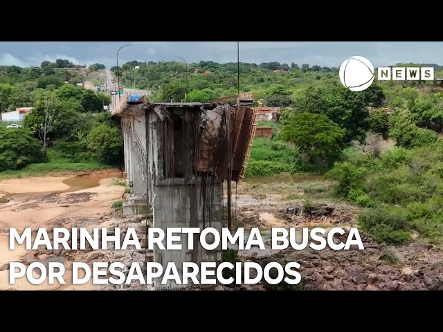 ⁣Mergulhadores da Marinha retomam busca por desaparecidos após desabamento de ponte