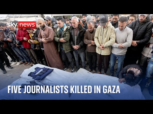 ⁣Funeral for five journalists killed in Israeli airstrike in Gaza