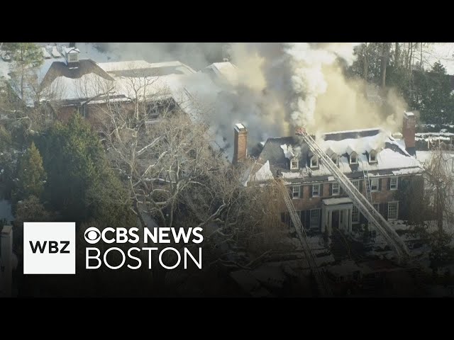 ⁣Police investigating large fire at Brookline mansion that collapsed part of roof