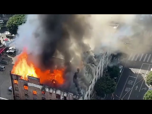 ⁣Fire erupts at former hotel in downtown LA