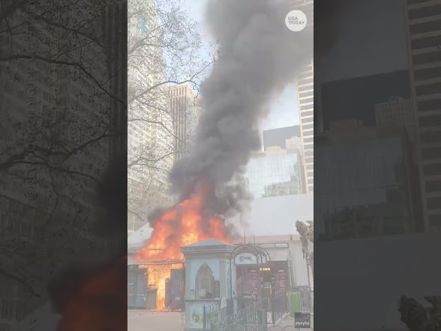 ⁣Fire shoots from booth at Bryant Park holiday market in NYC #Shorts