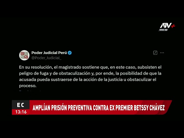 ⁣Betsy Chávez: Amplían prisión preventiva contra expremier