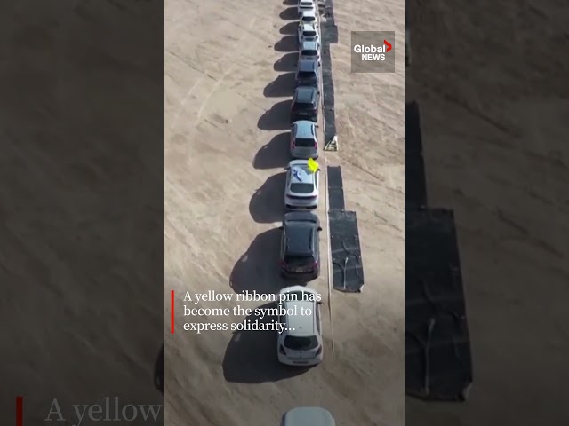 ⁣Israel-Hamas: Drone video shows 100 vehicles form ribbon to urge hostage deal