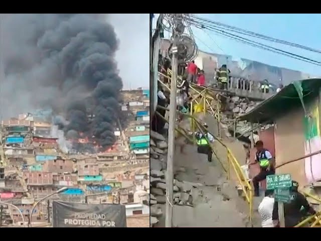 ⁣Independencia: incendio consume 10 vivienda en zona alta de difícil acceso para los bomberos