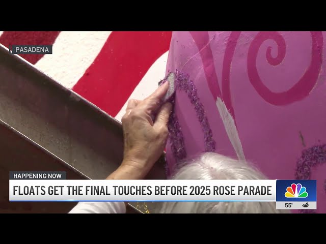 ⁣Floats receive finishing details ahead of the 2025 Rose Parade.