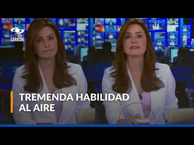 ⁣Día de los Inocentes: ¡El vaso! Presentadora de Noticias Caracol casi riega el café en el set