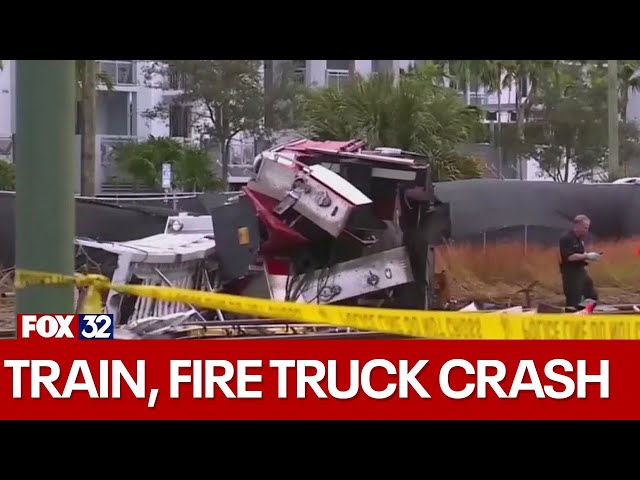 ⁣Crash between train, fire truck in Florida leaves 15 injured