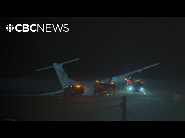 ⁣Part of plane catches fire on Halifax runway after rough landing, temporarily closing airport