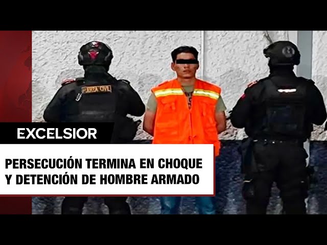 ⁣Persecución termina en choque y detención de hombre armado en Nuevo León