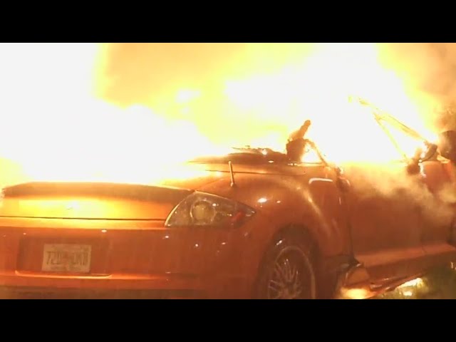 ⁣Car catches fire after crashing on Florida's Turnpike in Southwest Miami-Dade