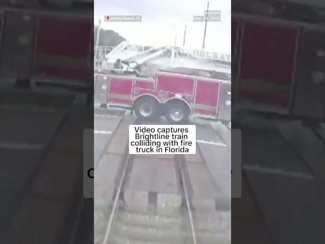 ⁣Video captures Brightline train colliding with fire truck in Florida