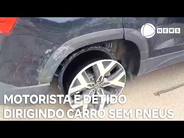 ⁣Motorista é preso ao ser flagrado dirigindo carro sem os quatro pneus no interior de SP