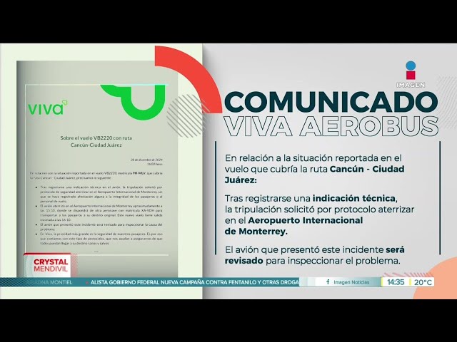 ⁣Avión que volaba de Cancún a Ciudad Juárez tuvo un percance | Noticias con Crystal Mendivil