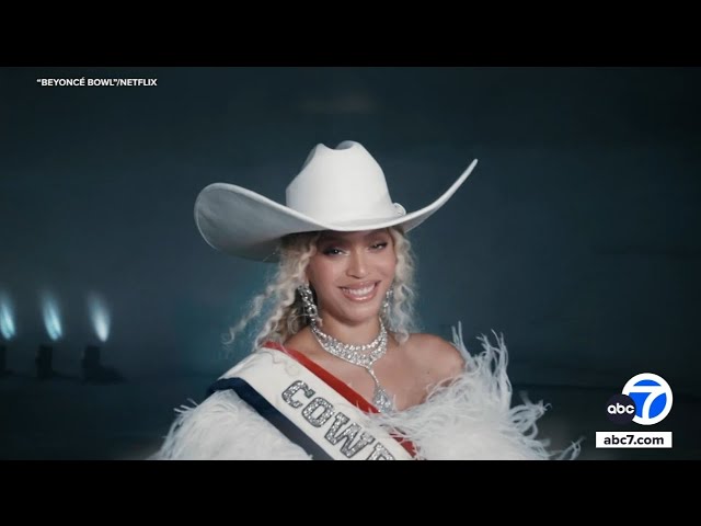 ⁣Beyoncé's white cowboy hat from Netflix halftime special created by LA sisters