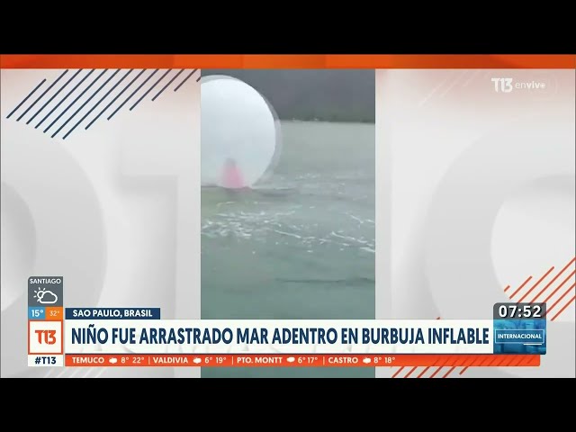 ⁣Niño fue arrastrado mar adentro en burbuja inflable en Brasil