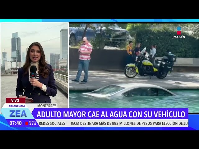 ⁣Adulto mayor cae con su automóvil al canal del Paseo Santa Lucía, en Monterrey | Francisco Zea