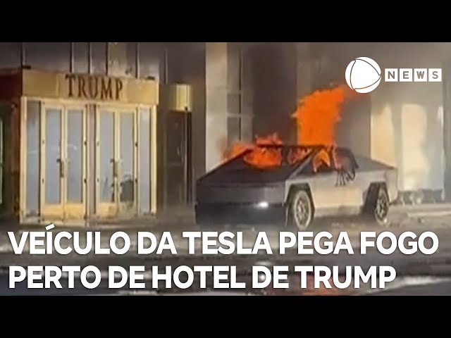 ⁣Veículo das Tesla pega fogo perto de hotel de Trump em Las Vegas