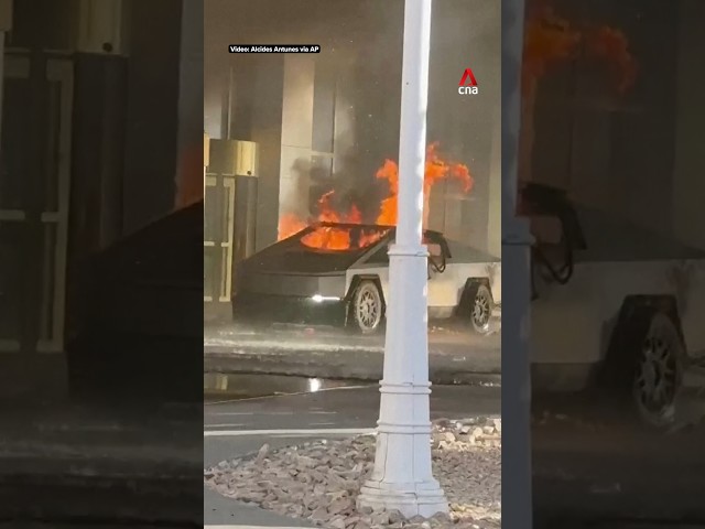 ⁣Tesla Cybertruck explodes in front of Trump Hotel