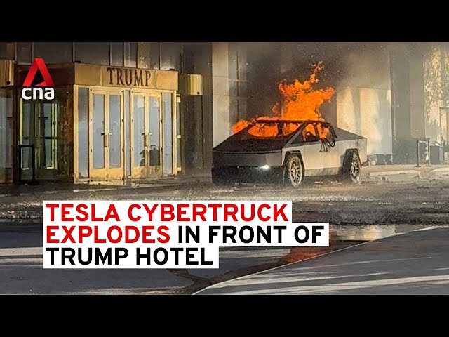 ⁣Tesla Cybertruck explodes in front of Trump Hotel in Las Vegas