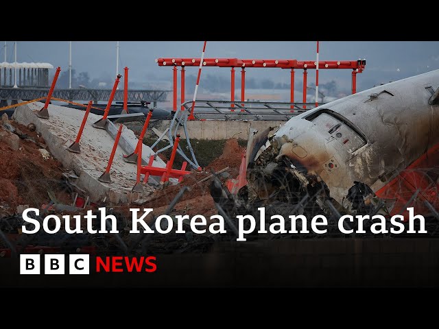 ⁣South Korea police raid Muan Airport and Jeju Air offices in plane crash probe | BBC News