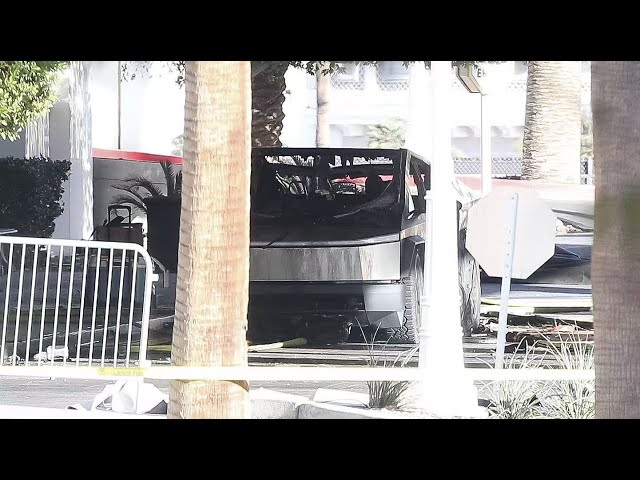 ⁣Moment Tesla Cybertruck explodes outside Trump's Las Vegas hotel