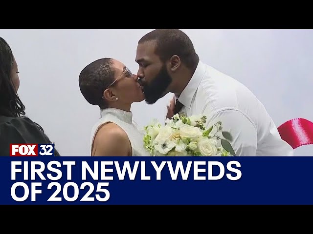 ⁣South Shore couple rings in 2025 as Cook County's first newlyweds