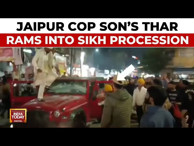 ⁣Jaipur: Police Officer's Son Rams Thar Into Sikh Procession, Mob Vandalises Car, Thrashes Drive