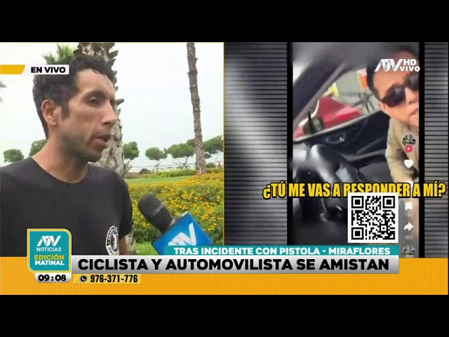 ⁣Ciclista y automovilista se amistan tras incidente con pistola