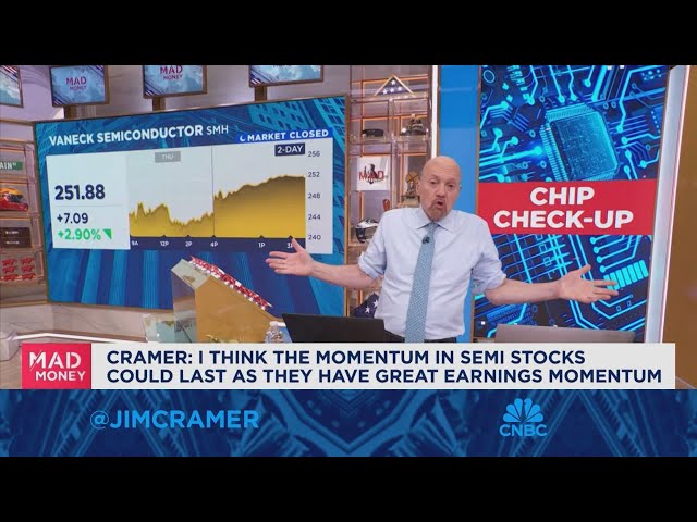 ⁣The momentum in semi stocks could last as they have great earnings momentum, says Jim Cramer