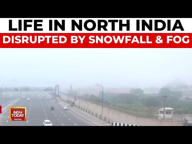 ⁣Cold Wave Grips North India: Heavy Snowfall in Hills, Dense Fog Blankets Delhi