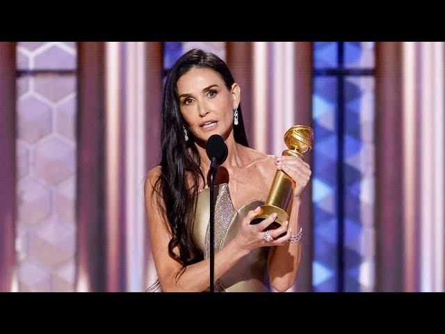 ⁣Demi Moore wins first major acting award for "The Substance" at Golden Globes