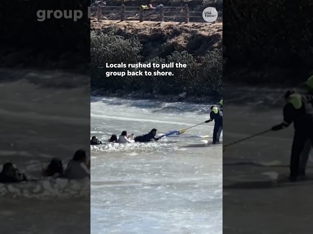 ⁣Watch dramatic footage as tourists pulled from frozen lake in India