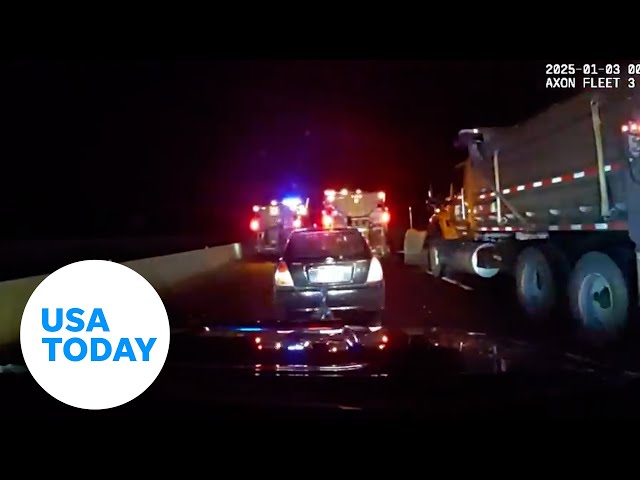 ⁣Three snowplows boxed in a suspect during a high-speed police pursuit | USA TODAY