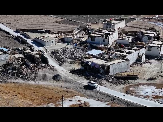 ⁣Aerial view of quake-hit area in China's Xizang