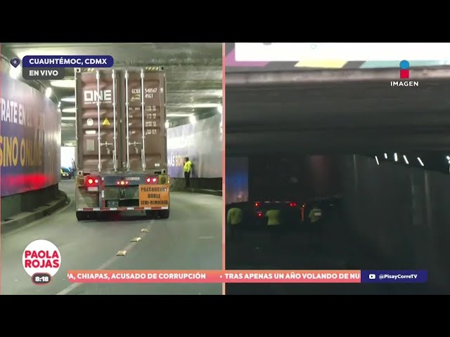 ⁣Tráiler queda atorado bajopuente de Avenida Chapultepec | DPC con Paola Rojas