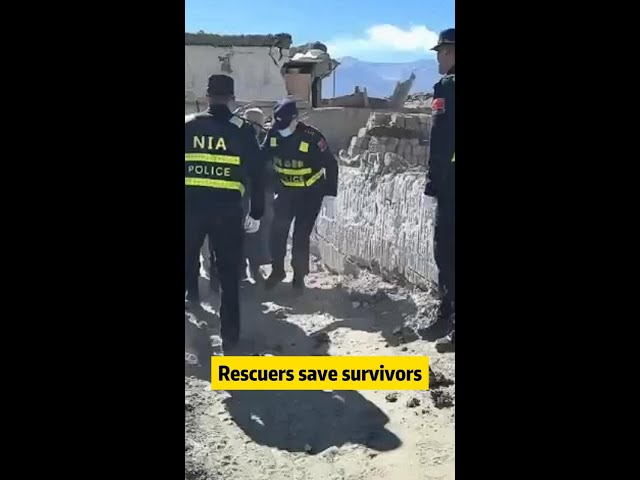 ⁣Rescuers save survivors in quake-hit area in China's Xizang