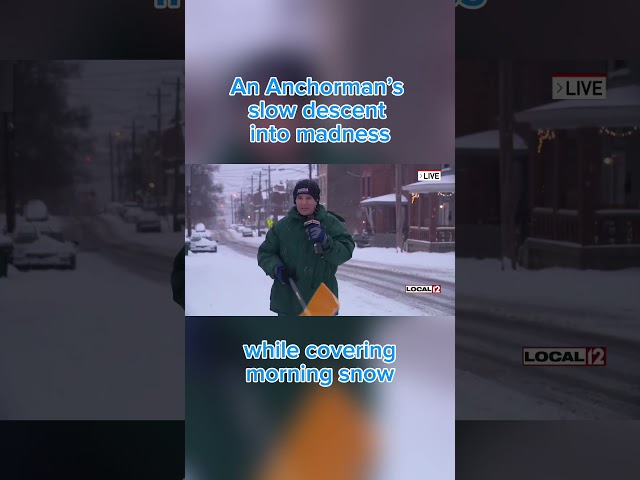 ⁣Anchorman gets increasingly chaotic during winter weather report