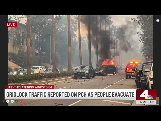 ⁣Gridlock traffic reported on PCH near Palisades Fire