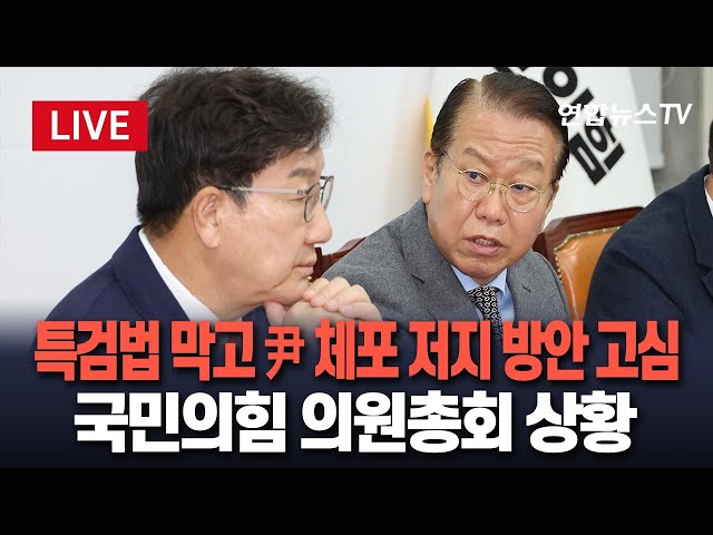 ⁣[특보/생중계] 국민의힘 의원총회…'쌍특검법' 부결 당론 정하나｜체포영장 재발부된 尹…저지 방안도 고심 / 연합뉴스TV (YonhapnewsTV)