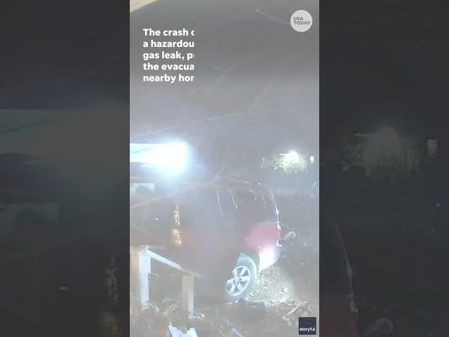 ⁣Video shows terrifying moment car smashes into home, narrowly missing woman | USA TODAY