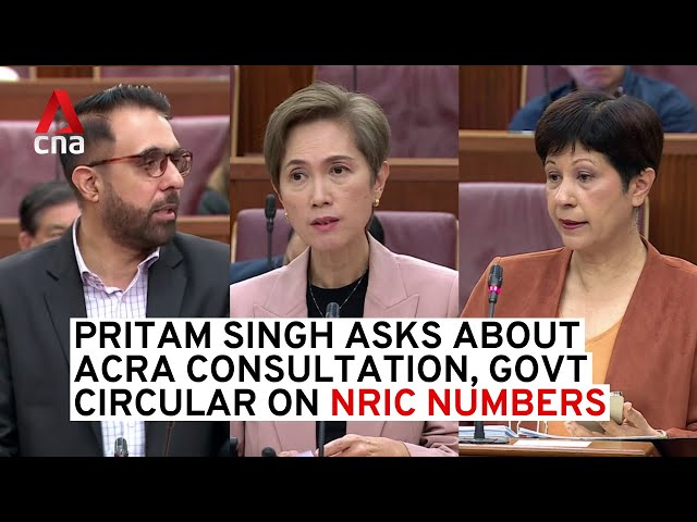 ⁣Workers' Party chief Pritam Singh asks ministers about ACRA's stance on NRIC numbers and g