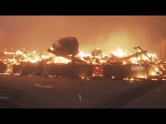 ⁣Destruction in Malibu Village as Los Angeles wildfires continue to burn