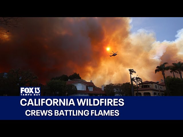 ⁣Crews battling wildfires in Los Angeles area