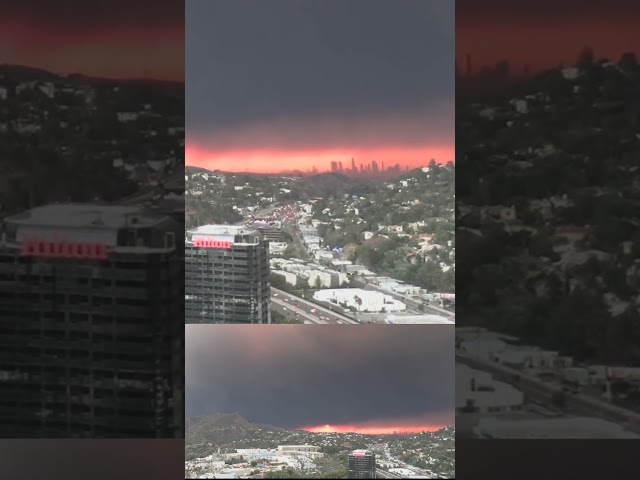 ⁣Palisades Fire smoke drifts over Los Angeles