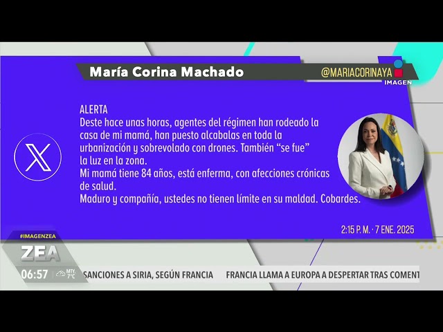 ⁣María Corina Machado denuncia que "agentes del régimen" rodearon la casa de su mamá | Fran