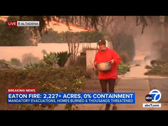 ⁣Woman uses kitchen pot to try and save her home from Eaton Fire in Altadena