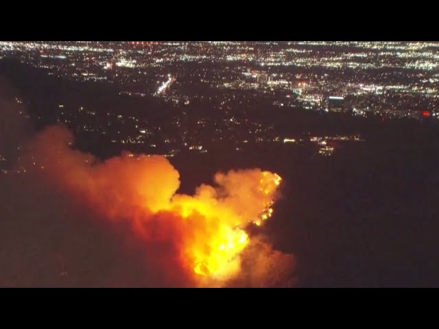 ⁣Aerial footage of California fires shows rapid expansion of blazes