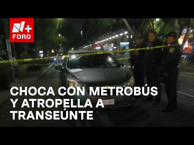 ⁣Auto choca con Metrobús, sale proyectado y atropella a peatón en Insurgentes Sur - En Una Hora