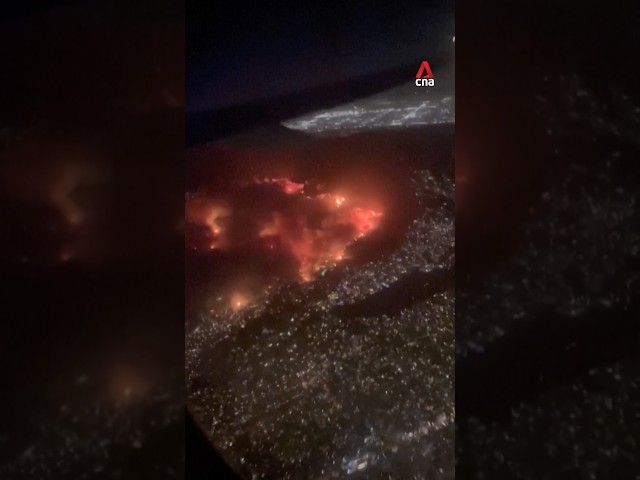 ⁣Aerial view of LA wildfires