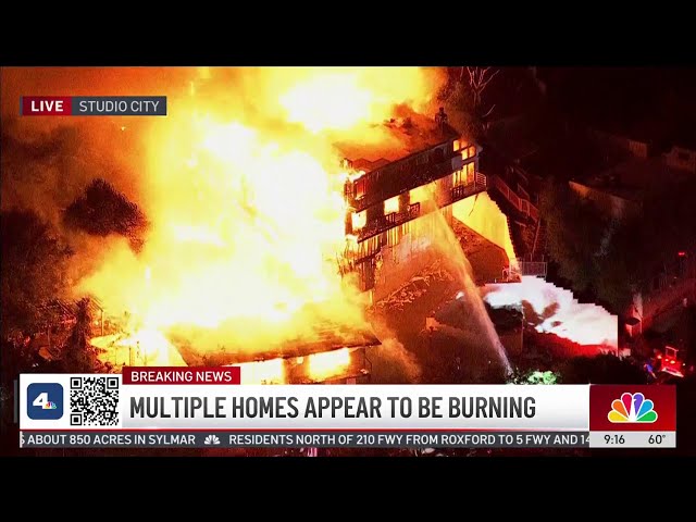 ⁣Multi-story home burns, collapses in Studio City